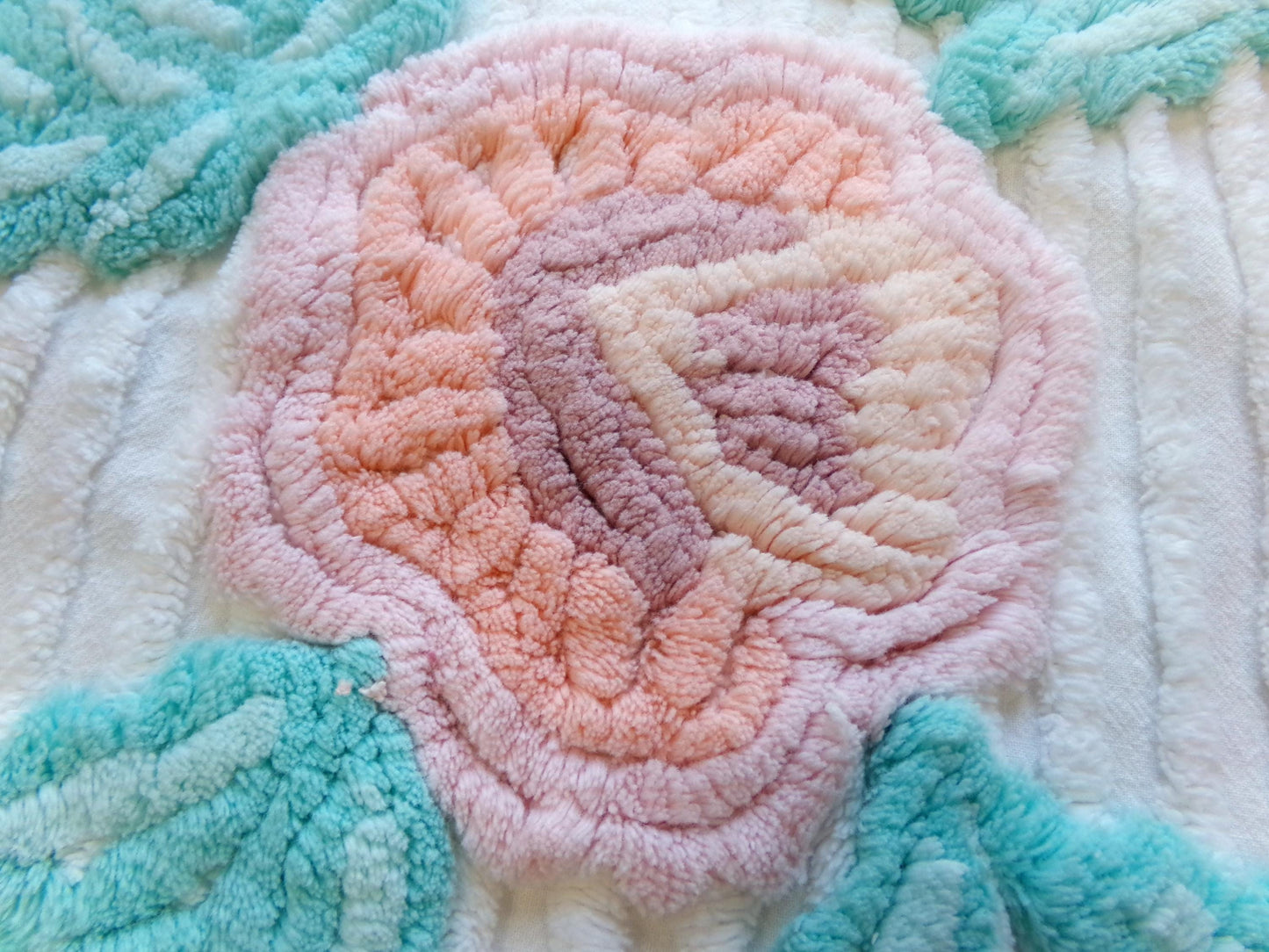 Vintage Chenille Fabric: Single Rose Cotton Sewing Material 23" x 16"