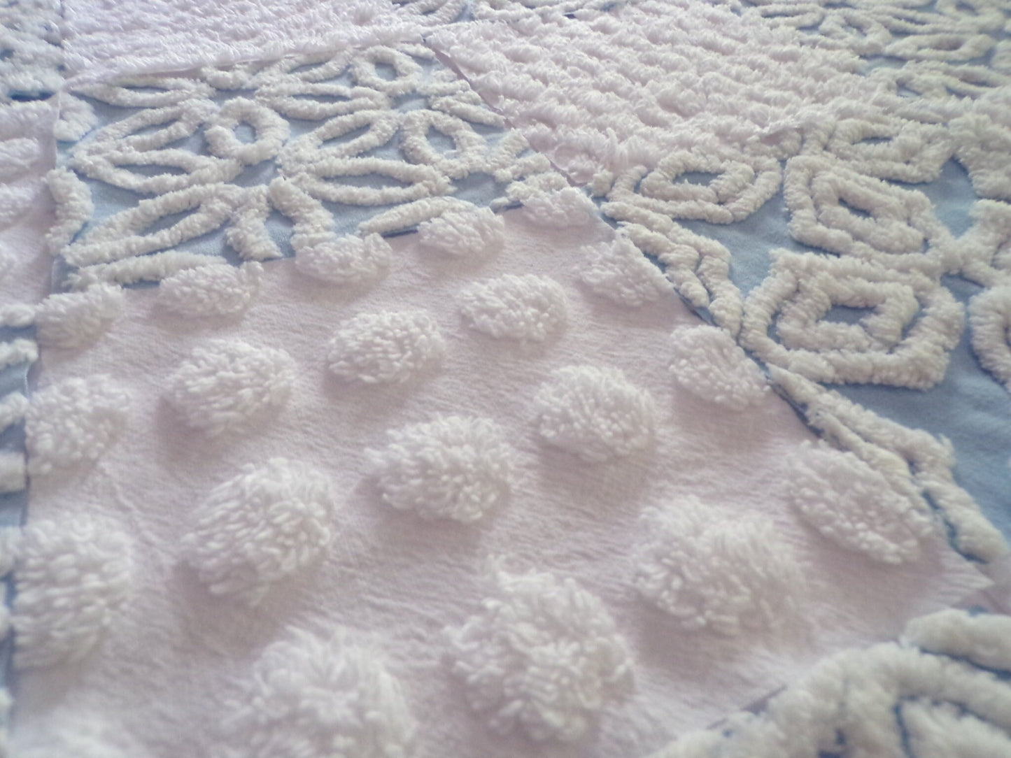 Coastal Classics Quilt Squares Set, from Vintage Chenille Bedspread Fabric, 16 Blocks, 6" x 6" inch, Fluffy Plush Blue & White