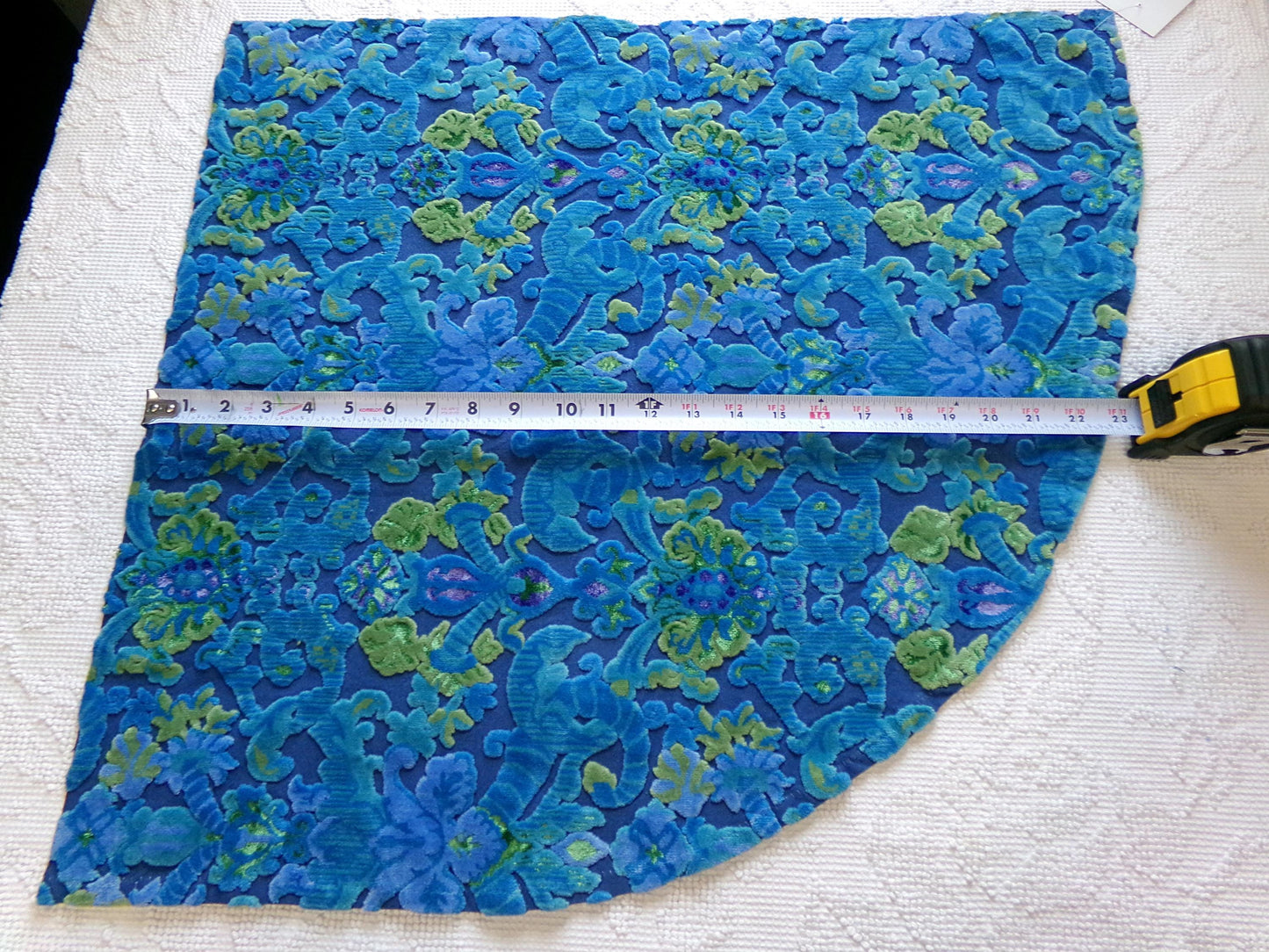 cosmic blue vintage cut velvet fabric, celestial Bates tapestry chenille, 20" x 19" inch ROUNDED piece, sewing material for boho bags