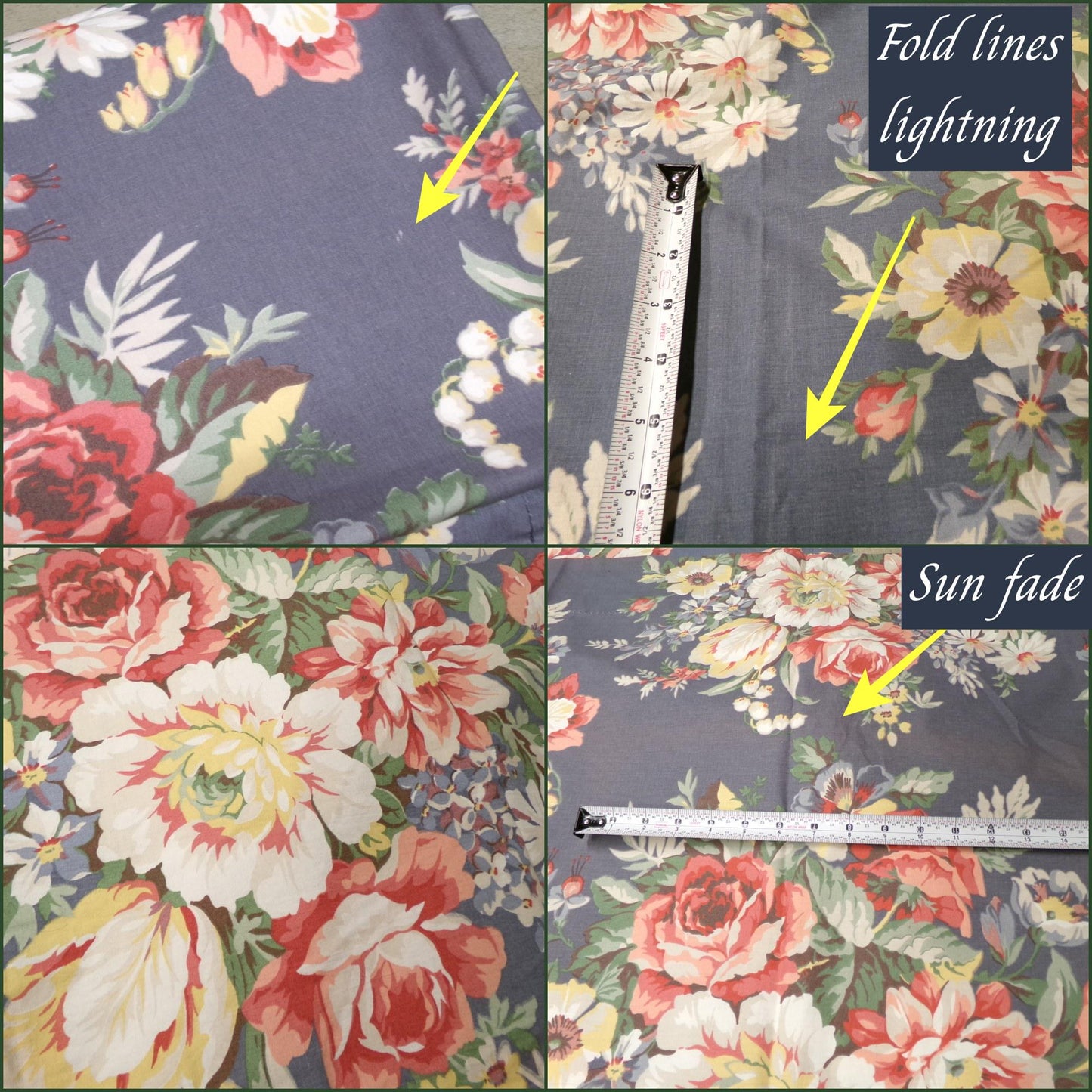 Lot of 3 Pair Ralph Lauren Kimberly Drapes Window Curtains, 6 Panels of Vintage Blue Floral Drapery Panels