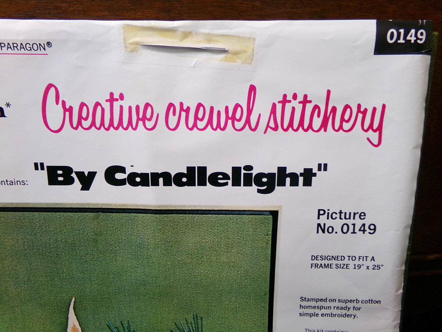 BY CANDLELIGHT Crewel Stitchery Kit, Exquisite Trio of Tranquil Candles on Evergreen Canvas, Vintage 0149 Paragon Needlecraft Embroidery