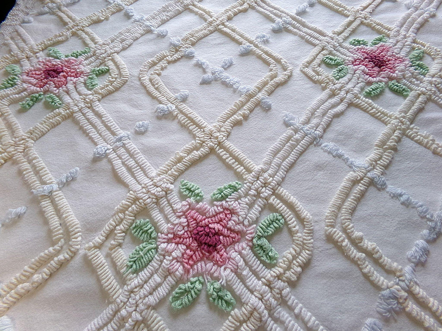 neutral pink rose vintage chenille fabric, beautiful 20" x 30" inch piece of cotton sewing material for quilting & crafts