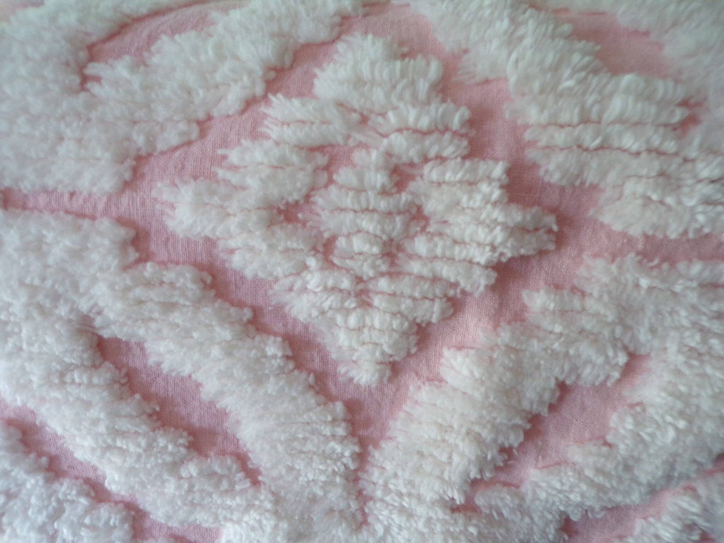 vintage chenille fabric, pink & white soft geometric design, 20" x 24" piece of sewing material