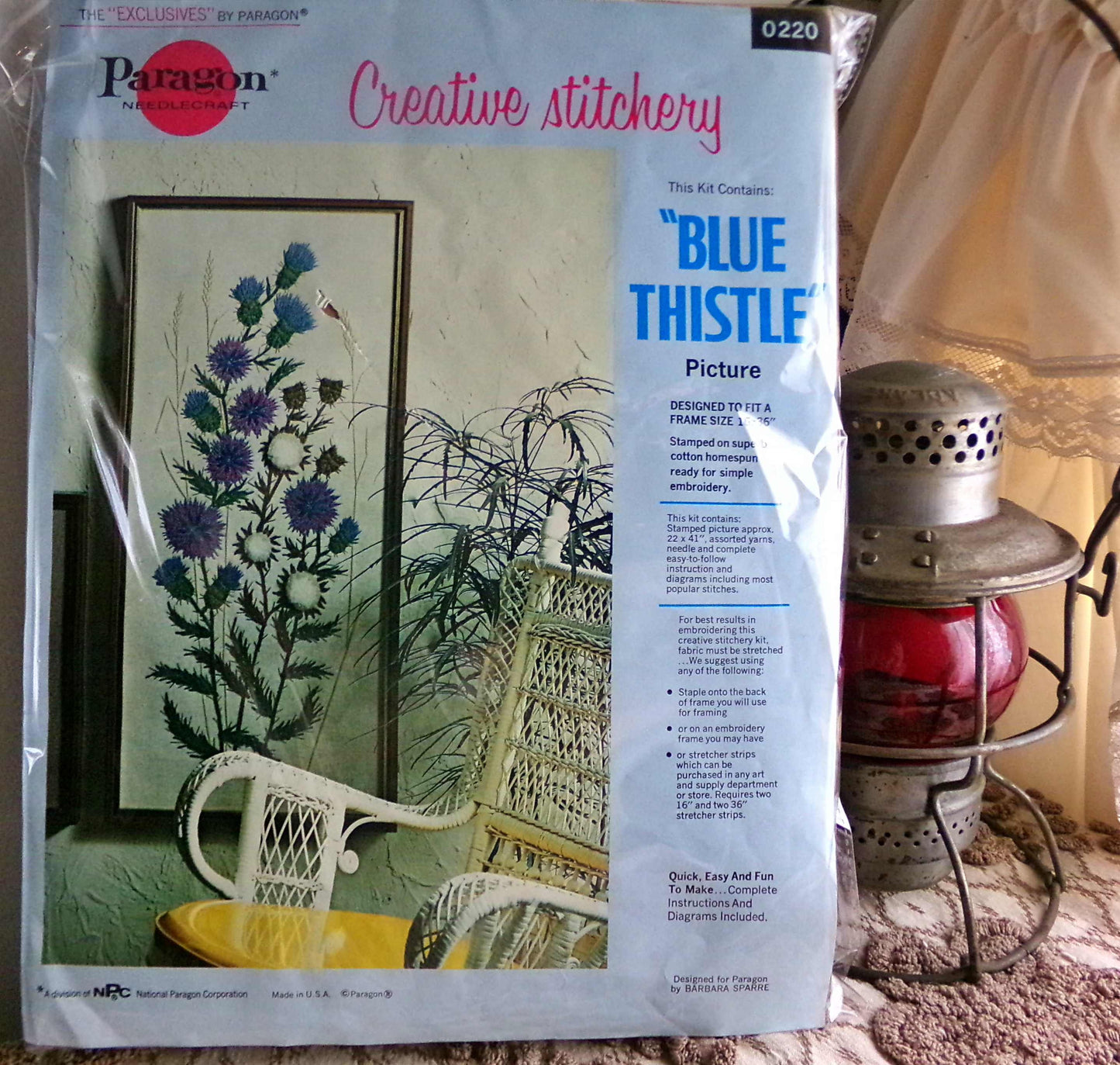BLUE THISTLE Crewel Stitchery Kit, Vintage 0220 Paragon Needlecraft Embroidery, Hippie Style Wall Hanging, Barbara Sparre Design