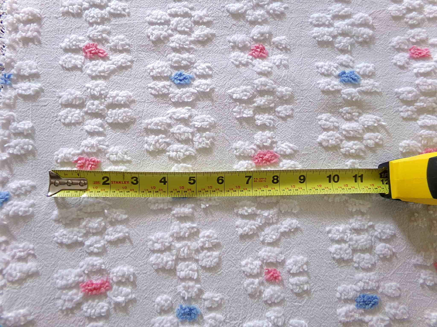 Cute Vintage Style Chenille Fabric, Y2K Daisy Pattern in White, Pink & Blue, 18" x 24" inch Piece, 100% Lightweight Cotton