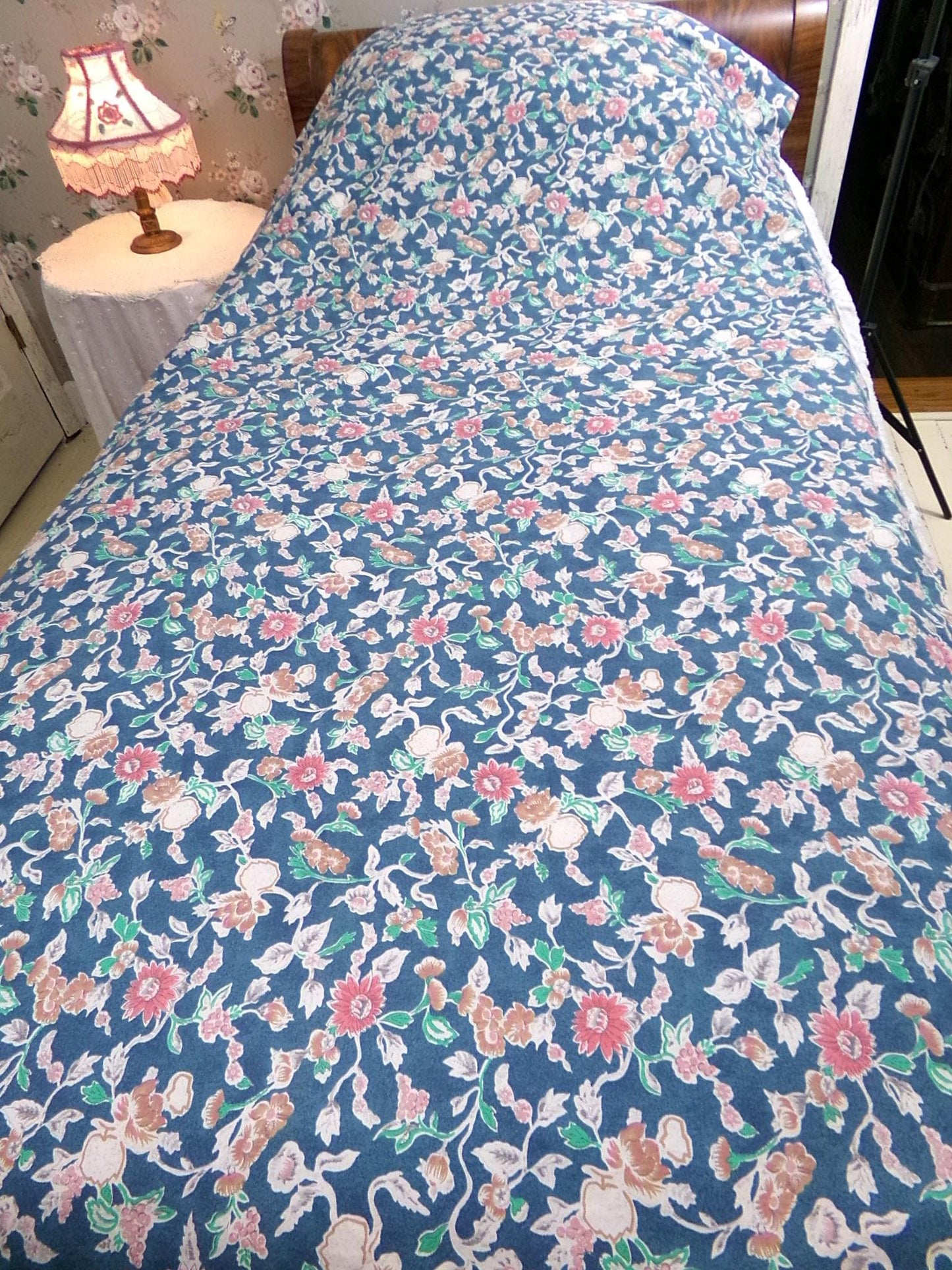 Ralph Lauren Curtain Set in Iconic Jardin Floral, Vintage Pair of Blue 1990s Window Drapery Panels, Valance & Tiebacks, Cotton, Made in USA