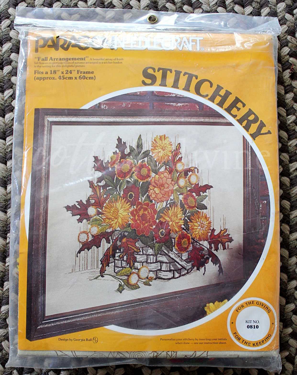 FALL ARRANGEMENT Autumn Floral Crewel Stitchery Kit, Vintage Paragon Needlecraft, Earthy Hippie Design, Georgia Ball, # 0810