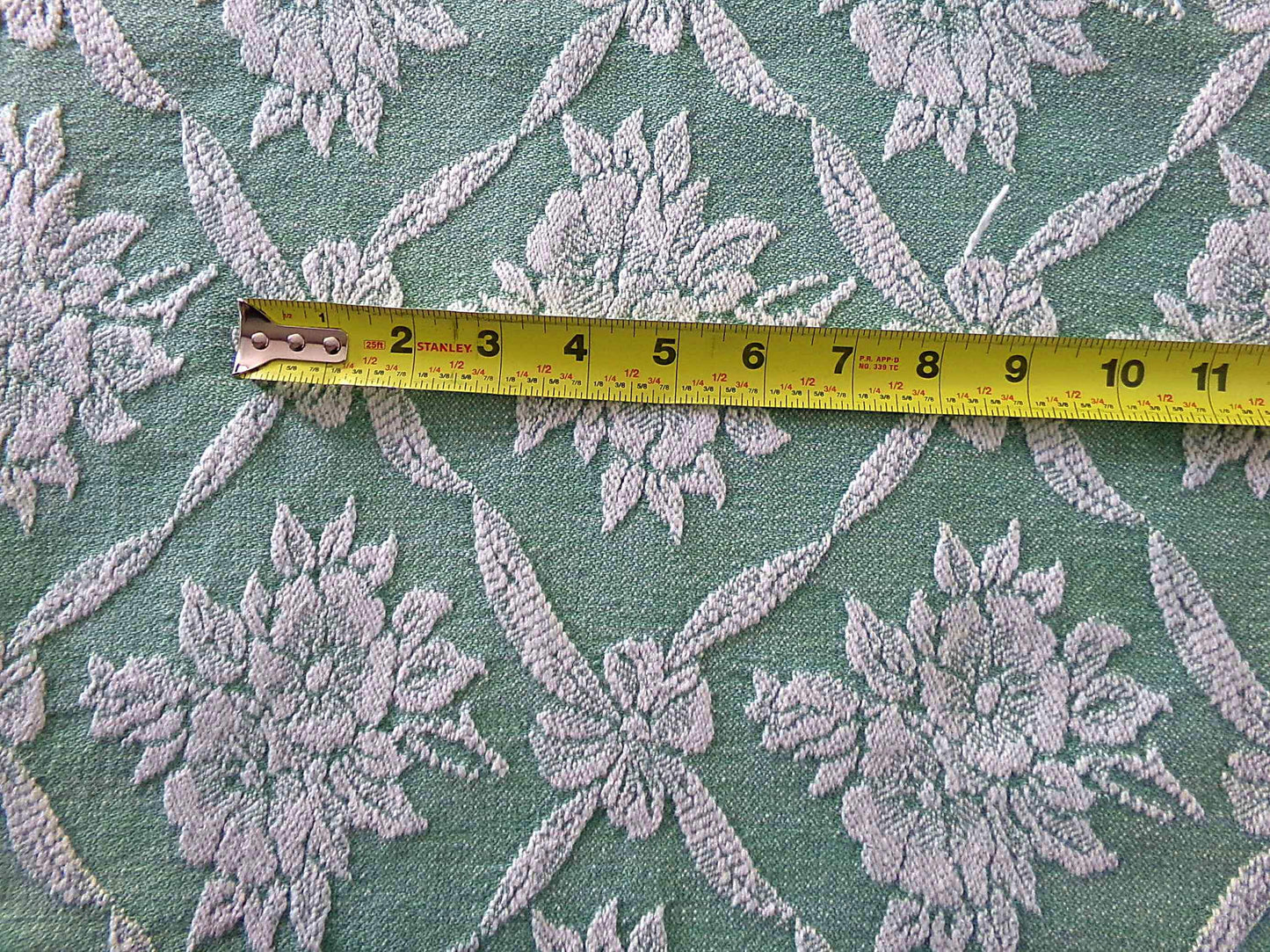 shabby cottage jade rose woven fabric, reversible sewing material from vintage bates bedspread, 20" x 30" piece for pillows, quilting