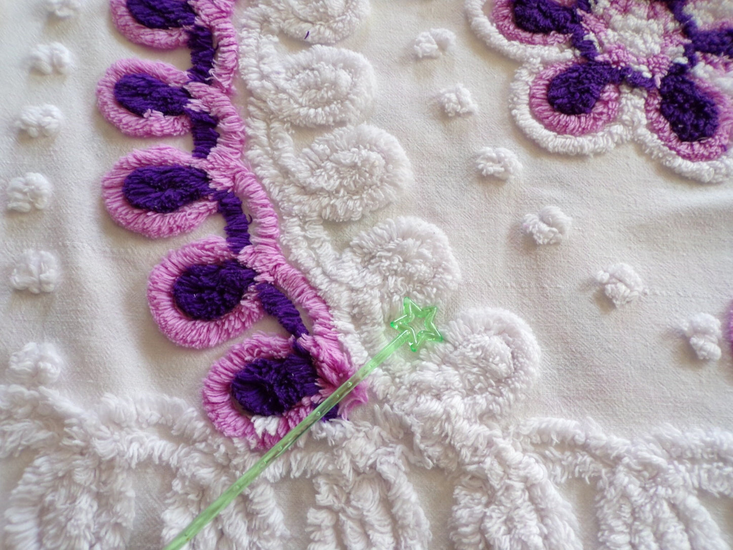 Lilac Blooms Vintage Chenille Fabric Piece, 27" x 29" inches, Lovely in Pillows & Quilts