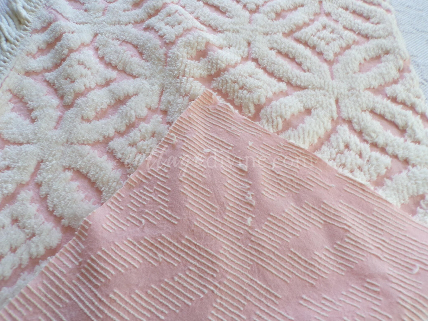 Snuggle Pink Vintage Chenille Fabric, White Sculpted Geometric Tufting, 20" x 31" inch Piece
