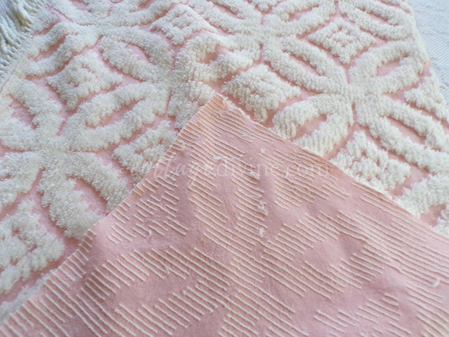 vintage chenille fabric, pink & white soft geometric design, 20" x 24" piece of sewing material
