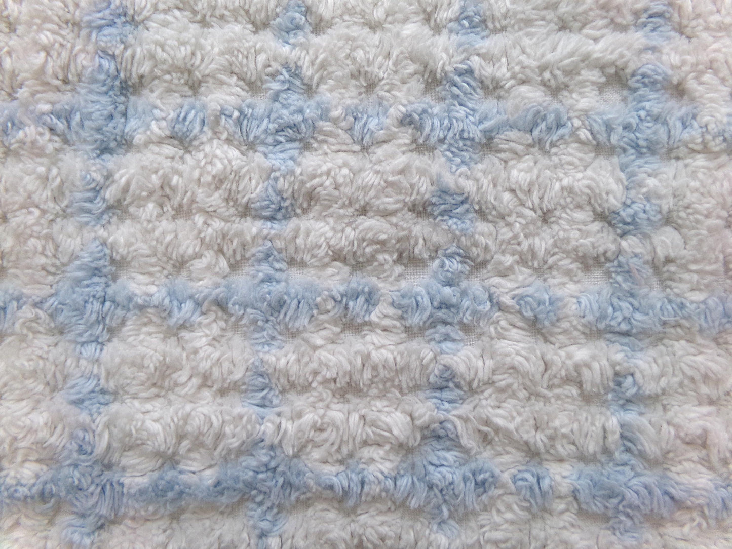 blue & white check vintage chenille fabric, cottage style plaid design, 20" x 24" cut piece for quilting, pillows