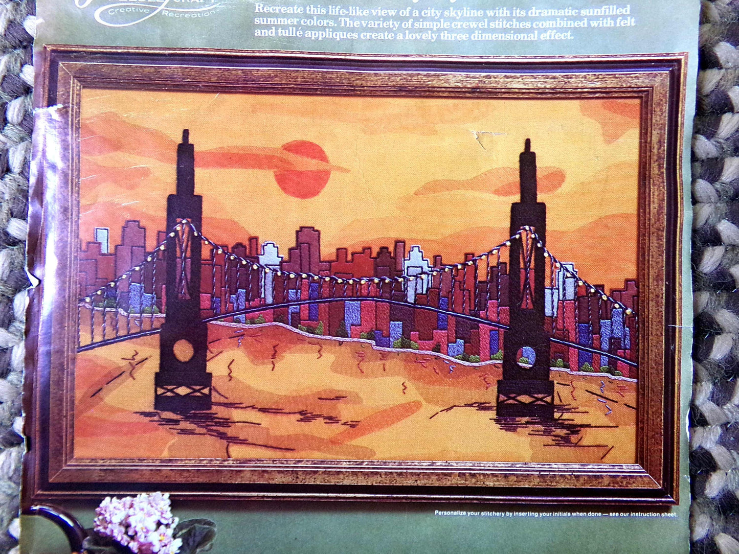 CITY SKYLINE Vintage Paragon Crewel Embroidery Stitchery Kit 0634, 1970s Retro Landscape Design by Joyce Levitt