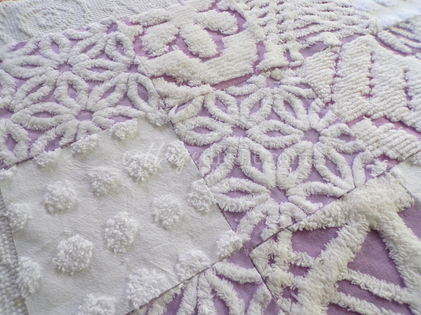 Cloud 9 Chenille Quilt Squares Set from Vintage Bedspread Fabric, 16 Blocks, 6" x 6" inch