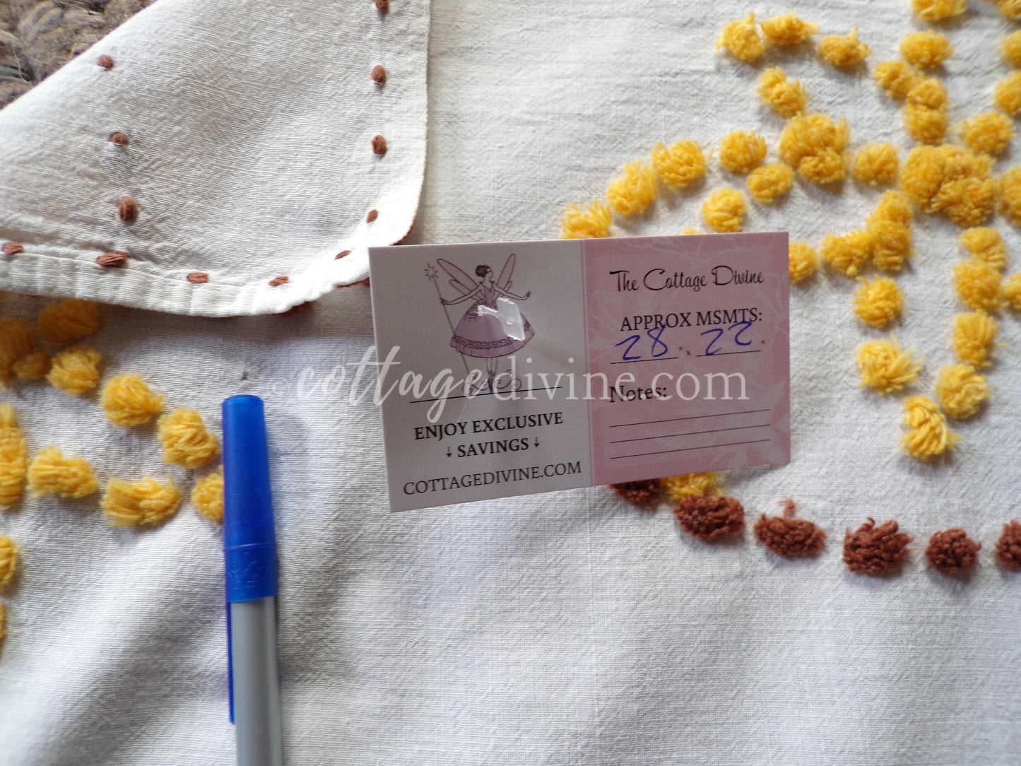 boho sunflower vintage chenille fabric, autumn gold & brown geometric florals on 100% cotton 22" x 28" cut piece