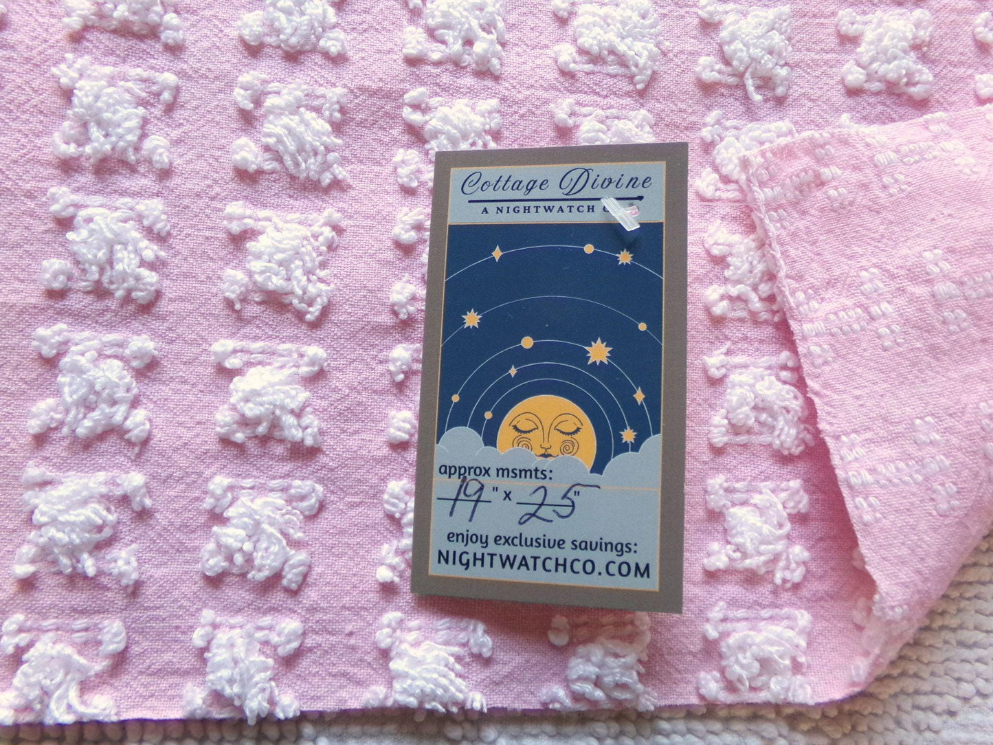 Lovely Carnation Pink & White Rosebud Vintage Chenille Fabric, Gentle Ombre Variations, 19" x 25" Inch Piece, Popular in Handmade Quilts