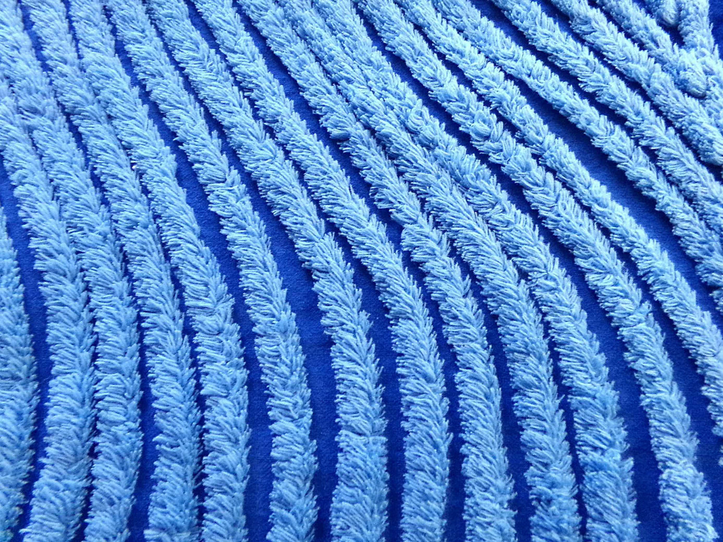 ocean waves chenille fabric, deep velvety mystic blue, 19" x 25" inch piece of vintage sewing material for pillow, quilts, doll blankets