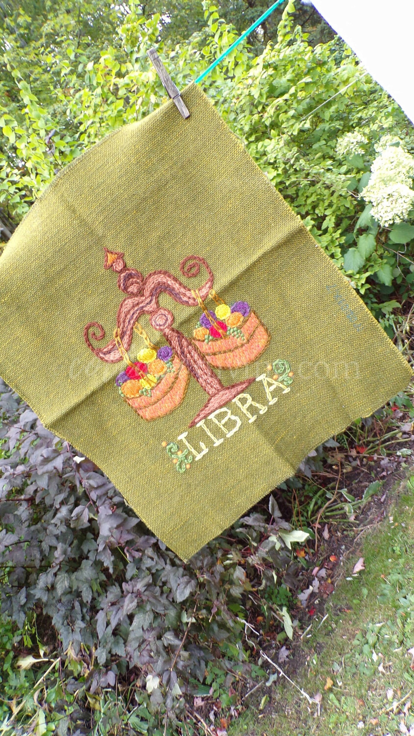 LIBRA Rare Zodiac Vintage Astrology Embroidery, Paragon Crewel Stitchery, Completed, an Original 1969 Barbara Sparre Design