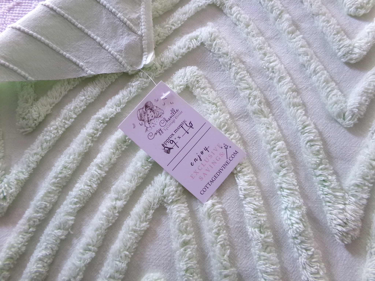 Optic Illusion Green Vintage Chenille Fabric, Mountain Peak Design, 29" x 16" Inch Piece, Sewing Material for Pillows & Quilts