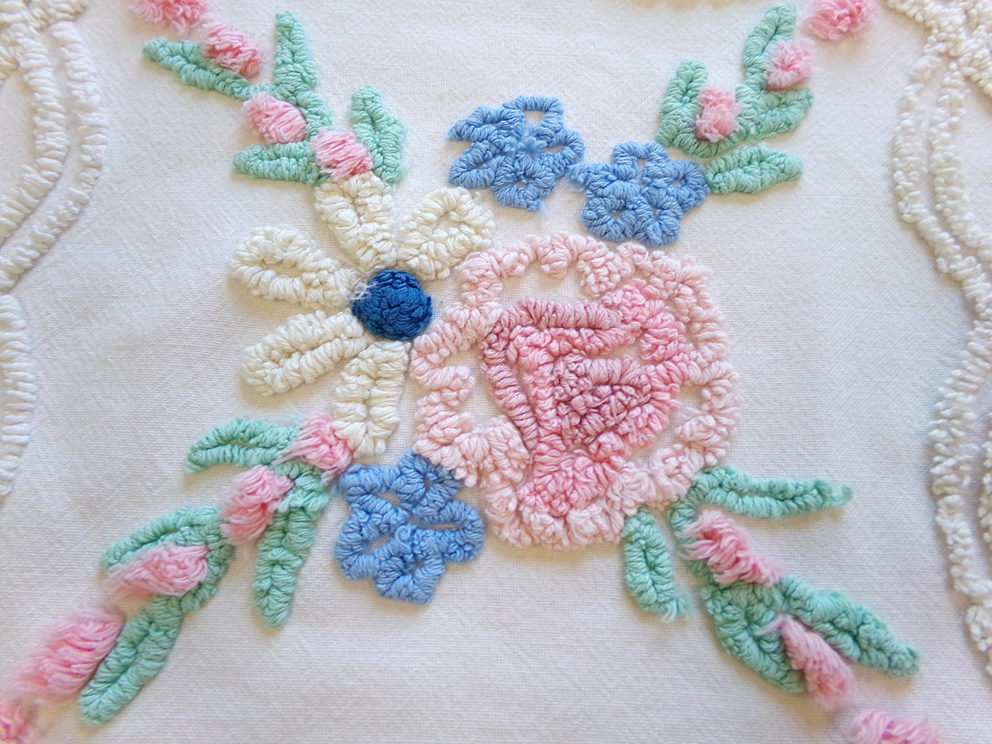 Vintage Chenille Fabric: Cottage Style Wildflowers Sewing Material 24" x 21"
