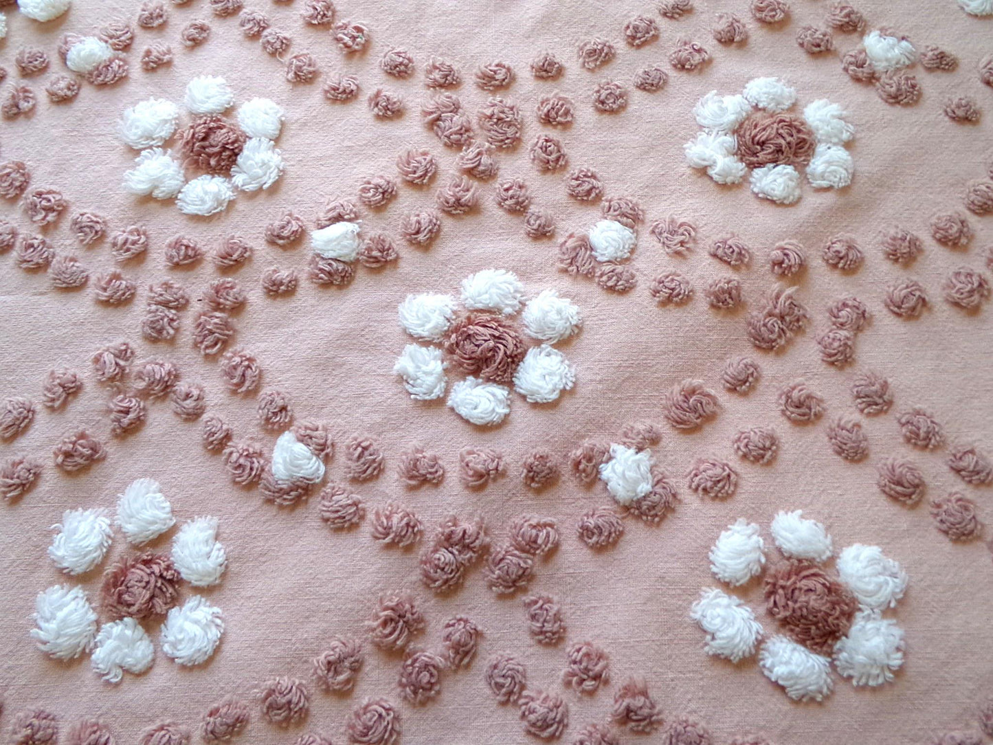Hippie Daisy Vintage Chenille Fabric, 23" x 20" Cut Piece, 100% Cotton Handmade Sewing Material, Great Boho Design for Quilts & Crafts