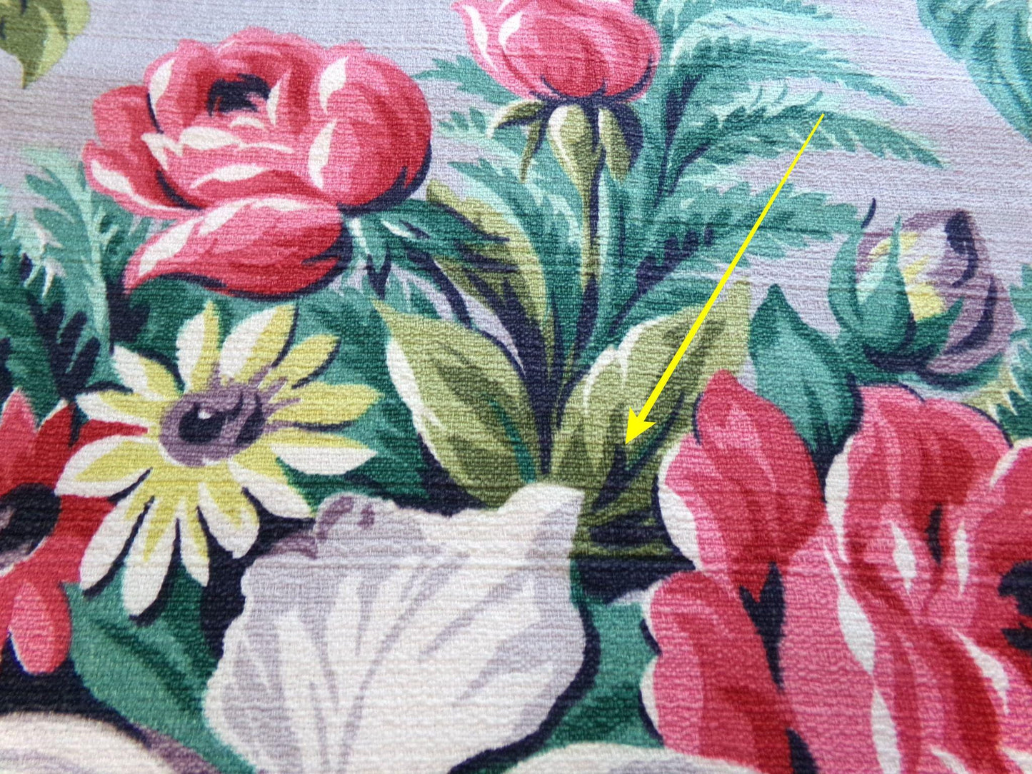 Botanical Vintage Barkcloth Fabric, Tropical Exotic Floral Print on Silvery Grey, 22" x 23" inches, Ideal Fabric Piece for Pillows