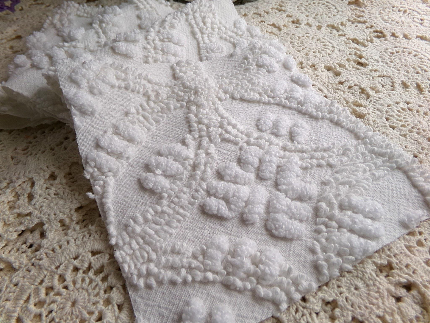 Heirloom Quality Quilt Square Set, Antique Cream, from Vintage Chenille Bedspread Fabric, 12 Blocks, 6" x 6" inch