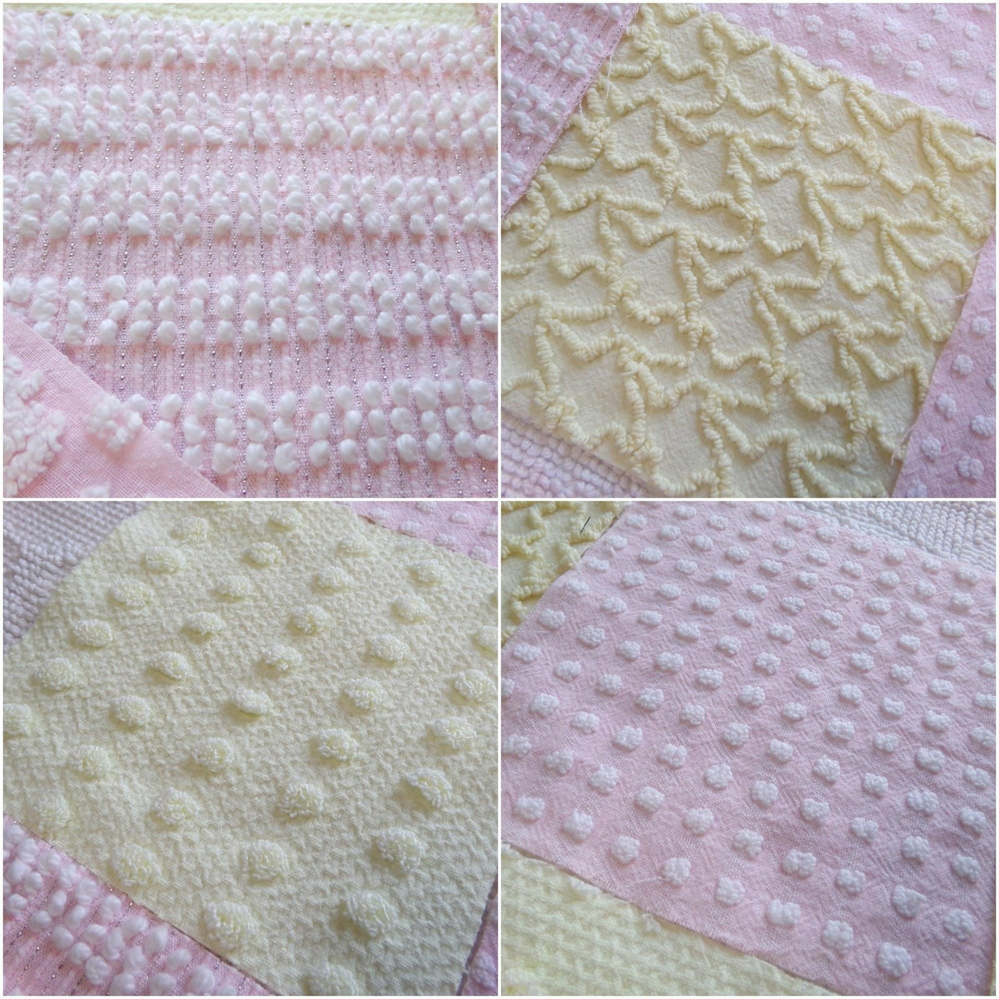 celebrate spring vintage chenille fabric squares, set of 17 pink & yellow 6" blocks for crafts, sewing