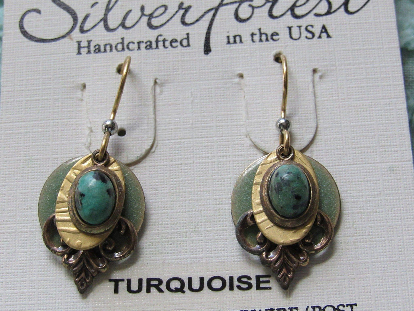 turquoise pierced layered dangle earrings, boho vintage style Silver Forest jewelry