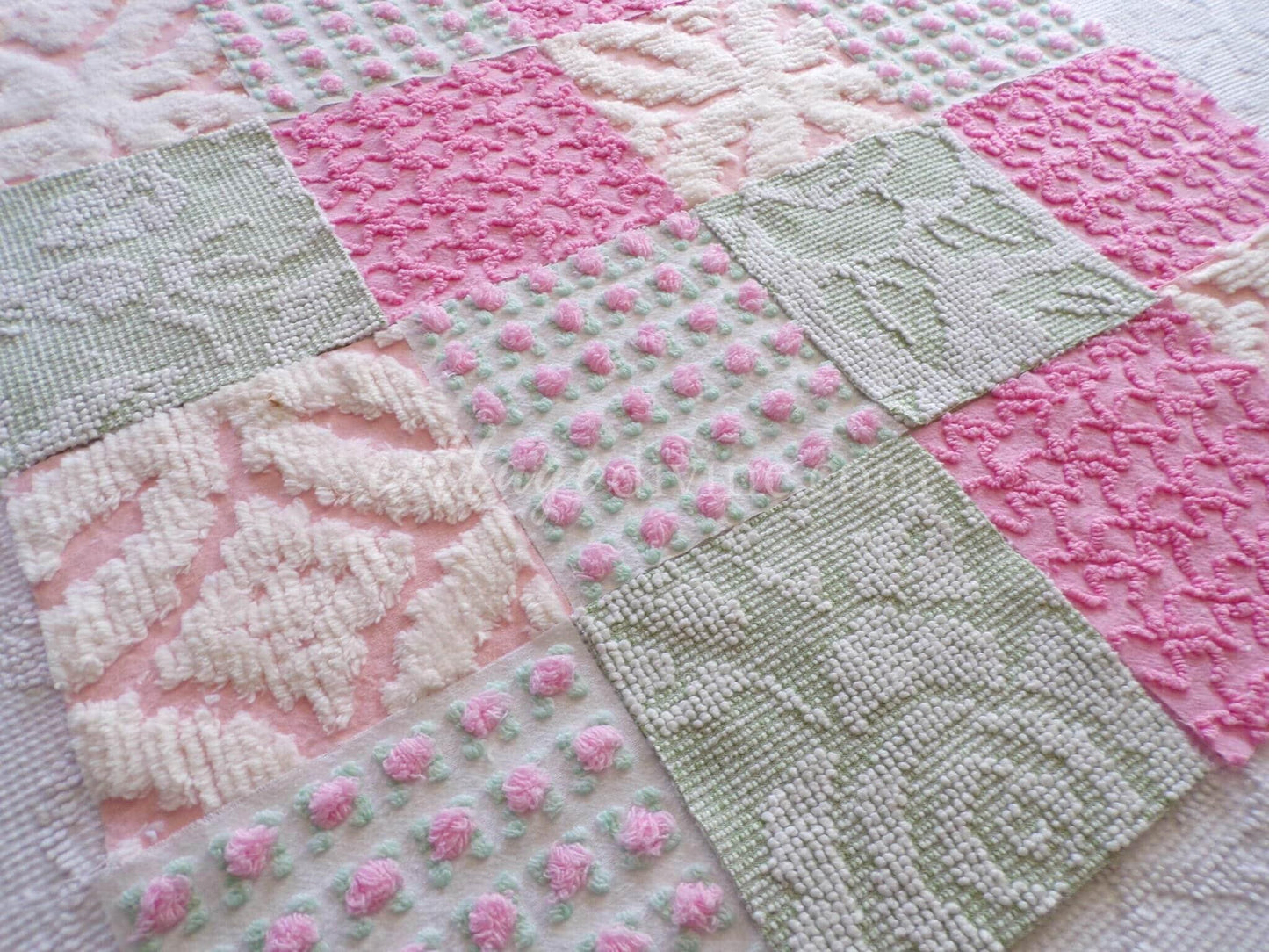 Spring Medley Vintage Quilt Squares Set from Chenille Bedspread Fabrics, 6" Blocks, Qty 16