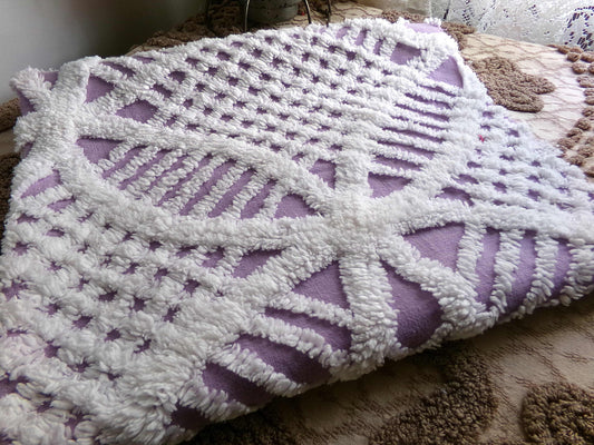 Lavender & White Vintage Chenille Fabric, 26" x 25" inch Piece, Geometric Wedding Ring Design