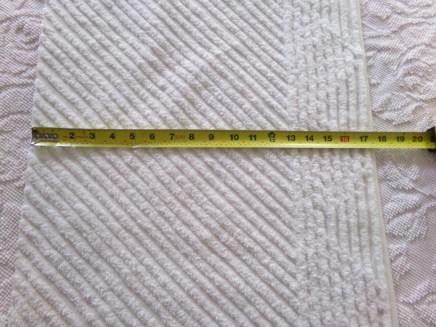 Diagonal Stripes Vintage Chenille White Fabric Piece, 17" x 25" inches, Geometric Striped Design