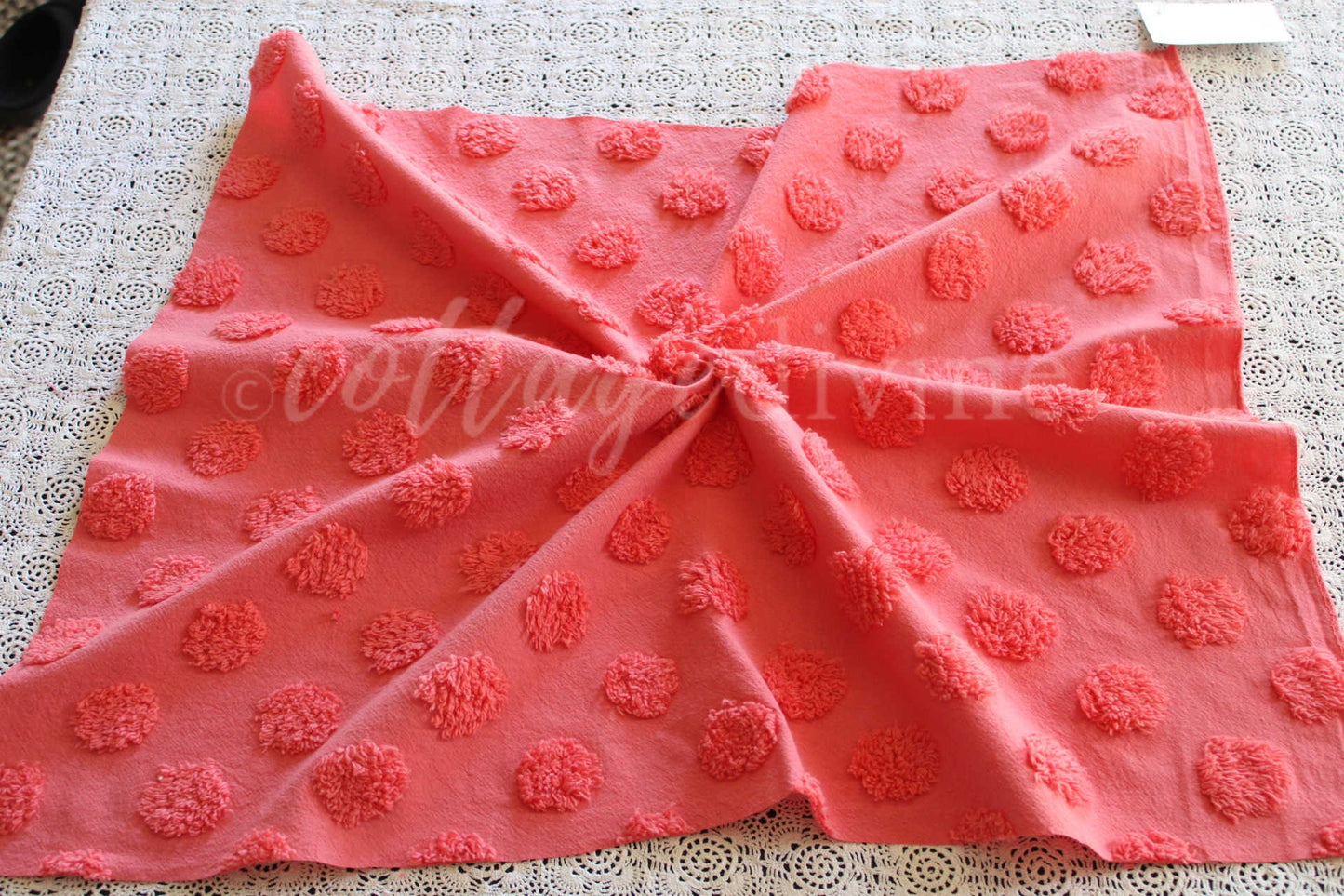 Jumbo Juicy Watermelon Pops Vintage Style Chenille Fabric, Wideset Coin Pop Design, 22" x 27" inch piece