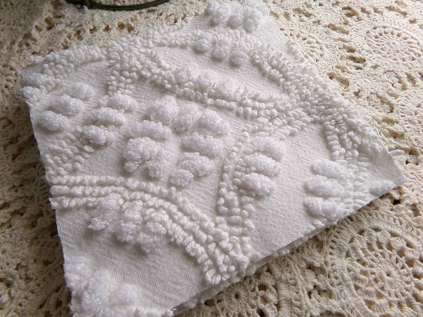 Heirloom Quality Quilt Square Set, Antique Cream, from Vintage Chenille Bedspread Fabric, 12 Blocks, 6" x 6" inch