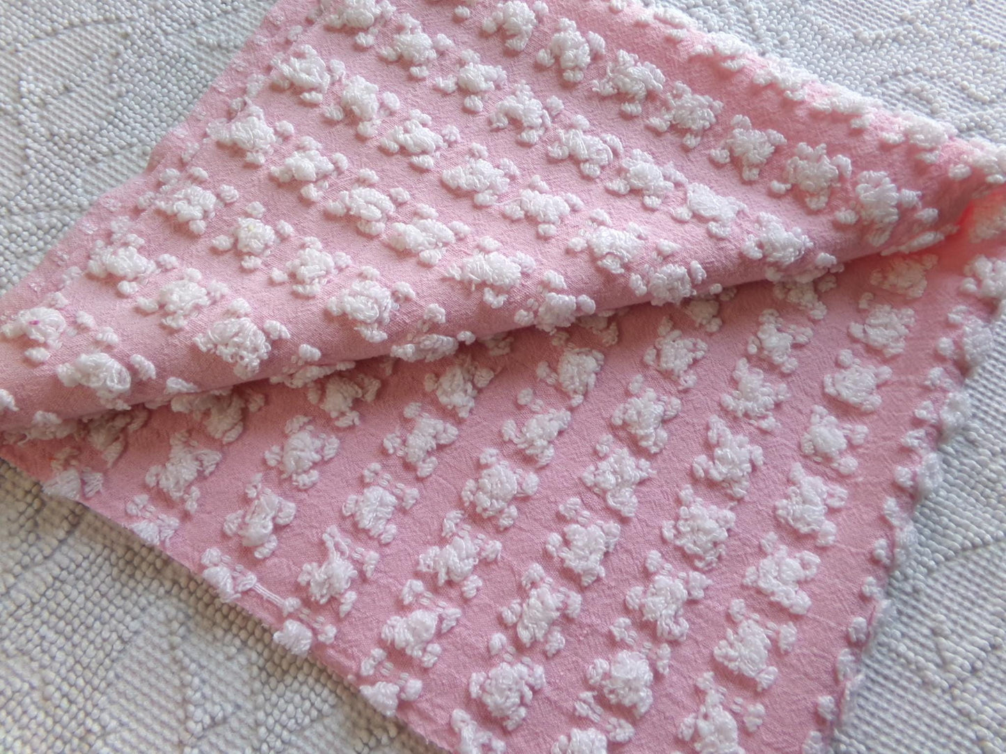 Petal Pink & White Rosebud Vintage Chenille Fabric, Soft Ombre Variations, 18" x 25" Inch Piece, Ideal in Handmade Chenille Quilts