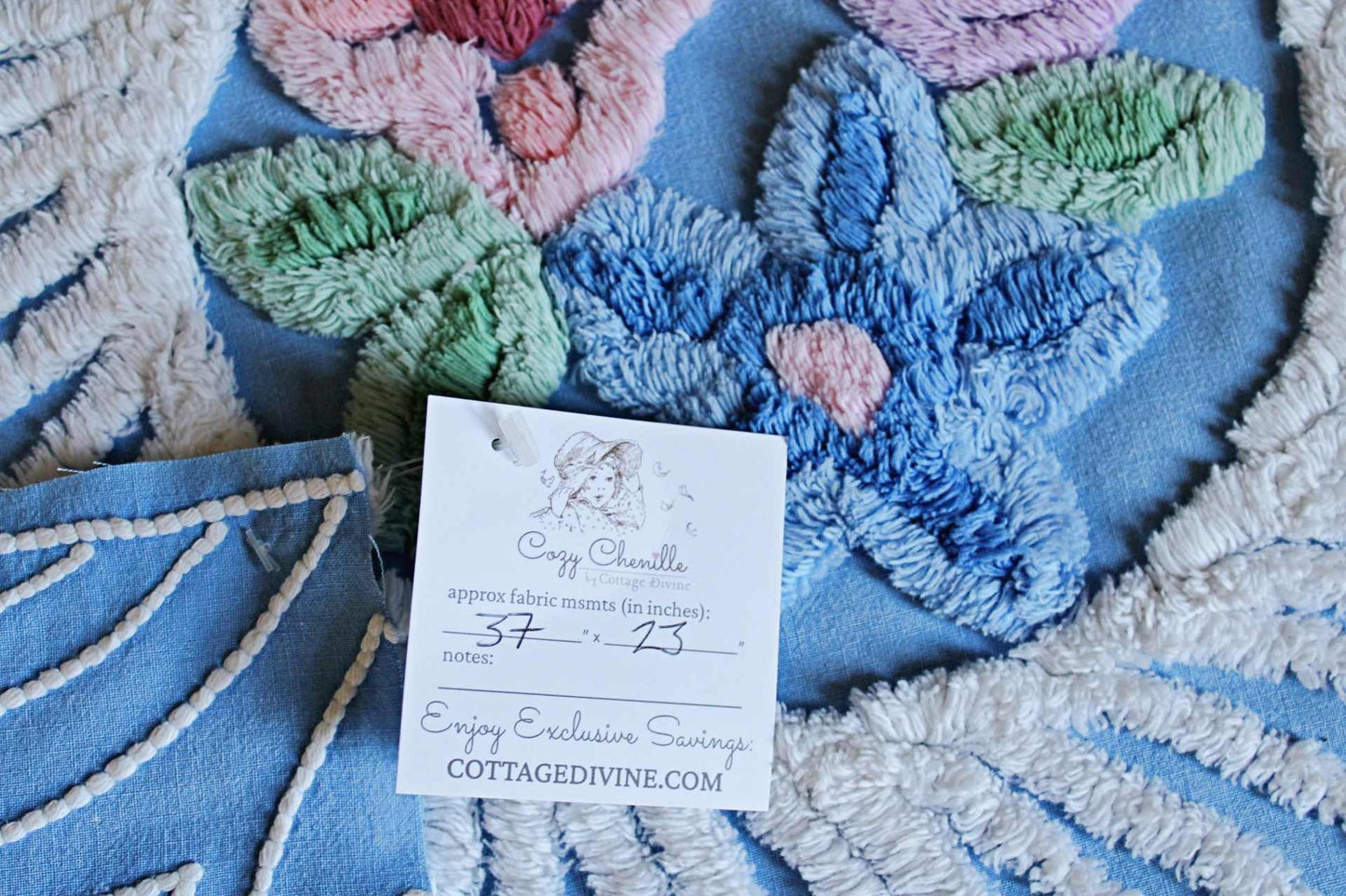 shabby chic vintage chenille fabric, exquisite daisy floral design, 37" x 23" piece, 100% cotton sewing material for wall hanging, quilts