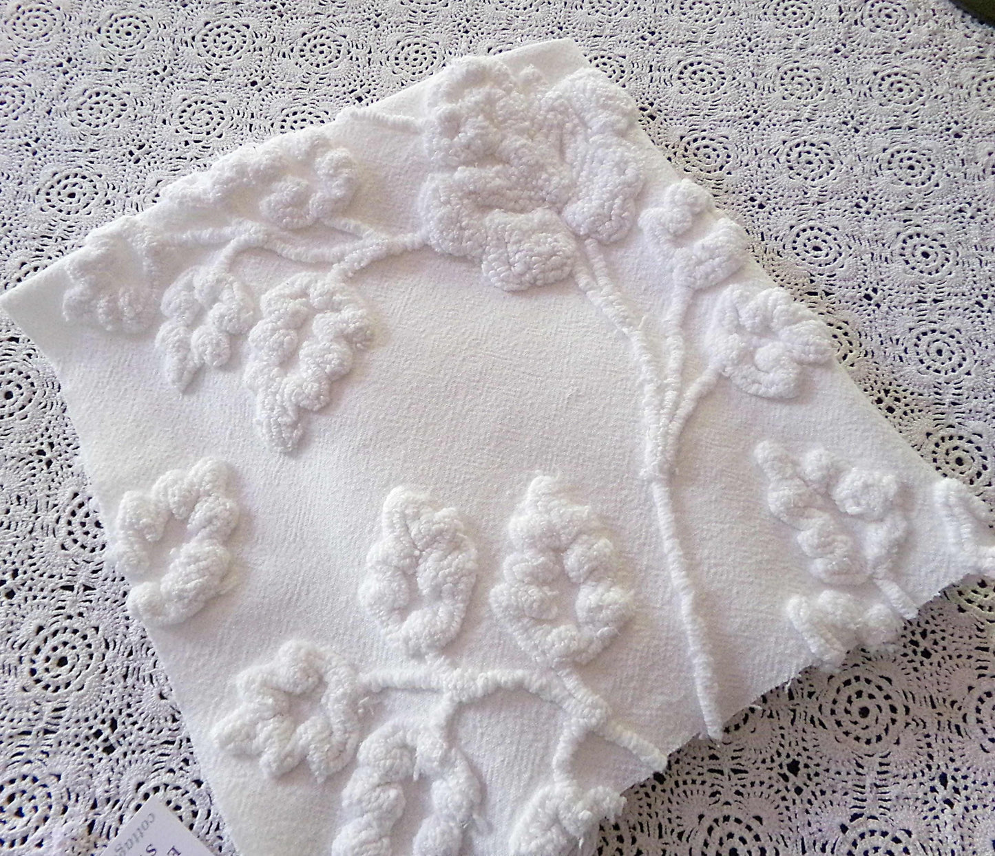 Lovely Ivy Rose Vintage Chenille Fabric Material, 12" x 20" inch Piece, for Fiber Arts, Small Pillow Covers, Crafts & Quilting