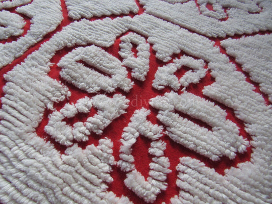 Snow White Daisy Vintage Chenille Fabric, Red Cotton Sewing Material, 22" x 24" Cut Piece