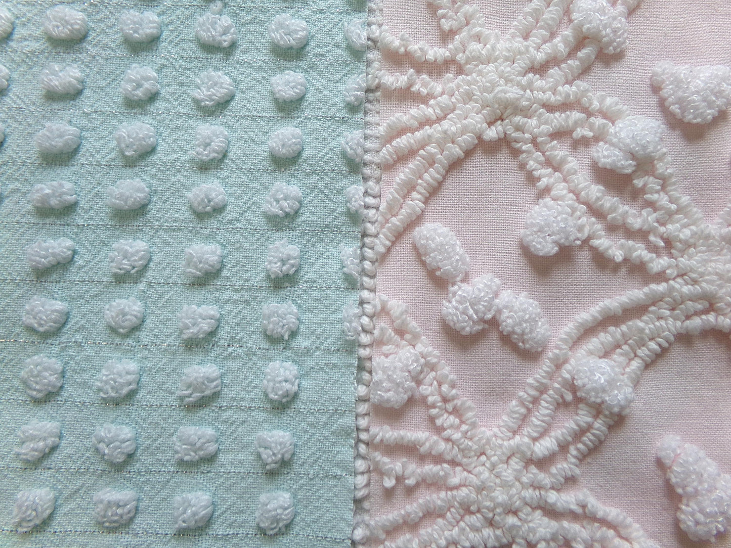 Vintage Chenille Fabric Bundle in Pink & Aqua, 2 Pieces 12" x 18" each | Easy Stash Builder for Fiber Arts, Quilting