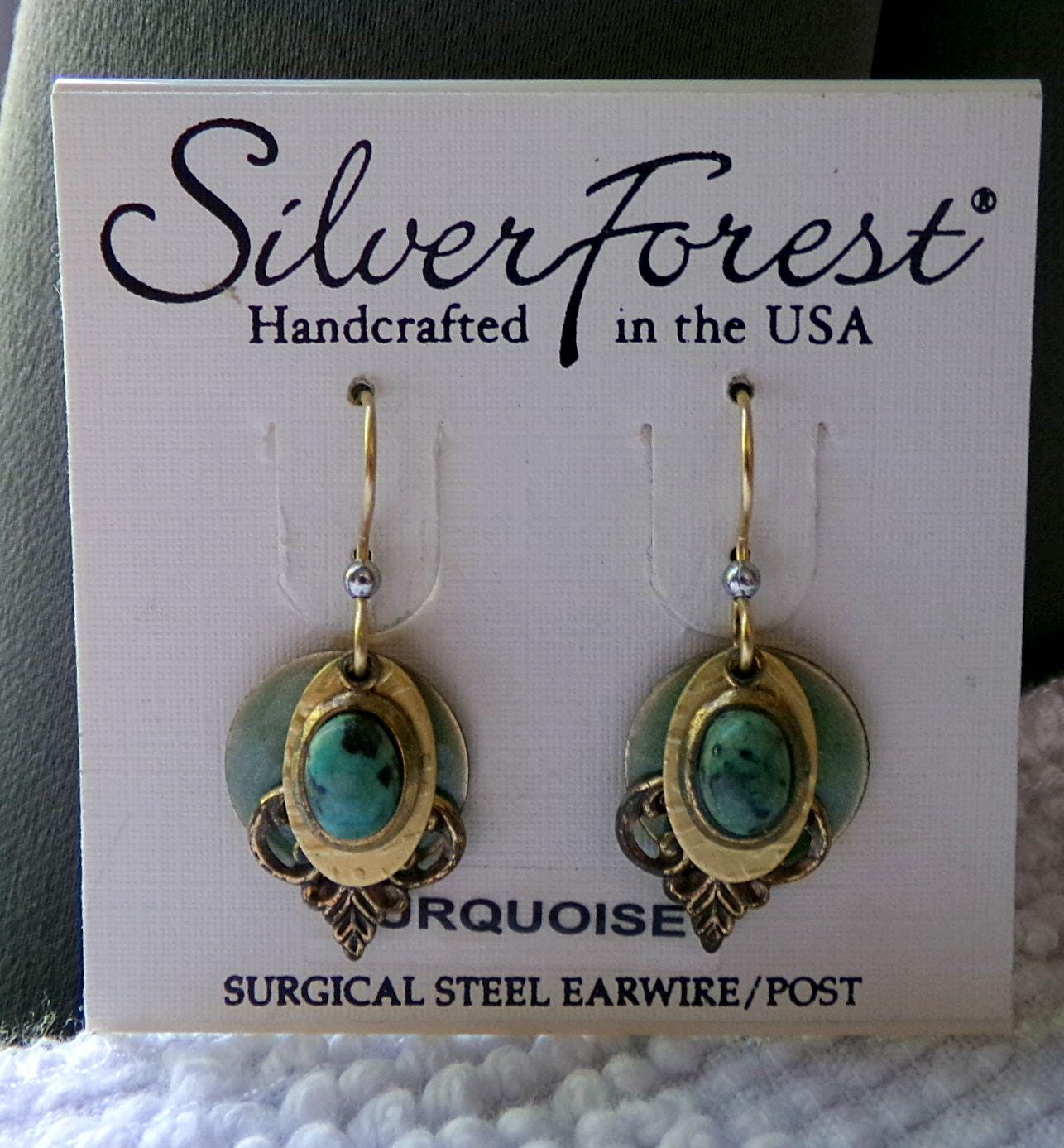 turquoise pierced layered dangle earrings, boho vintage style Silver Forest jewelry