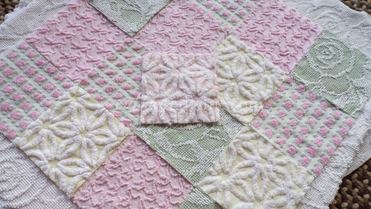 Fresh Flowers Chenille Quilt Squares Set from Vintage Bedspread Fabric, 17 Blocks, 6" x 6" inch