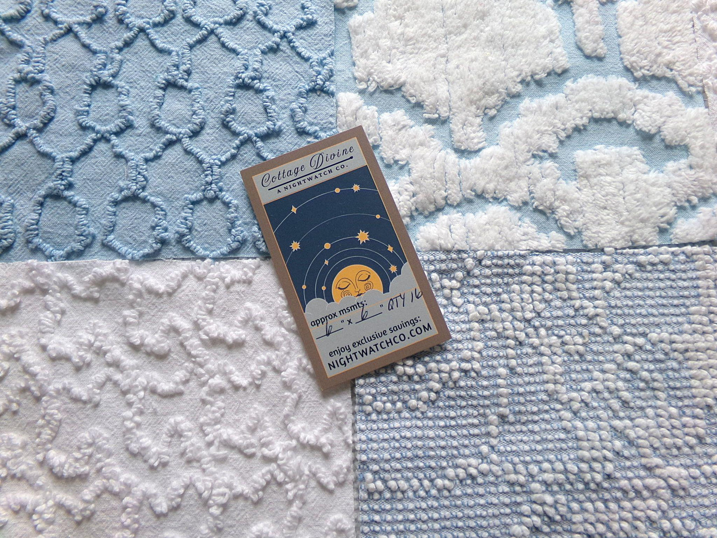 seaside wanderings fabric squares, 16 vintage 6" quilt blocks in coastal blue & white, for sewing, crafts, fiber arts