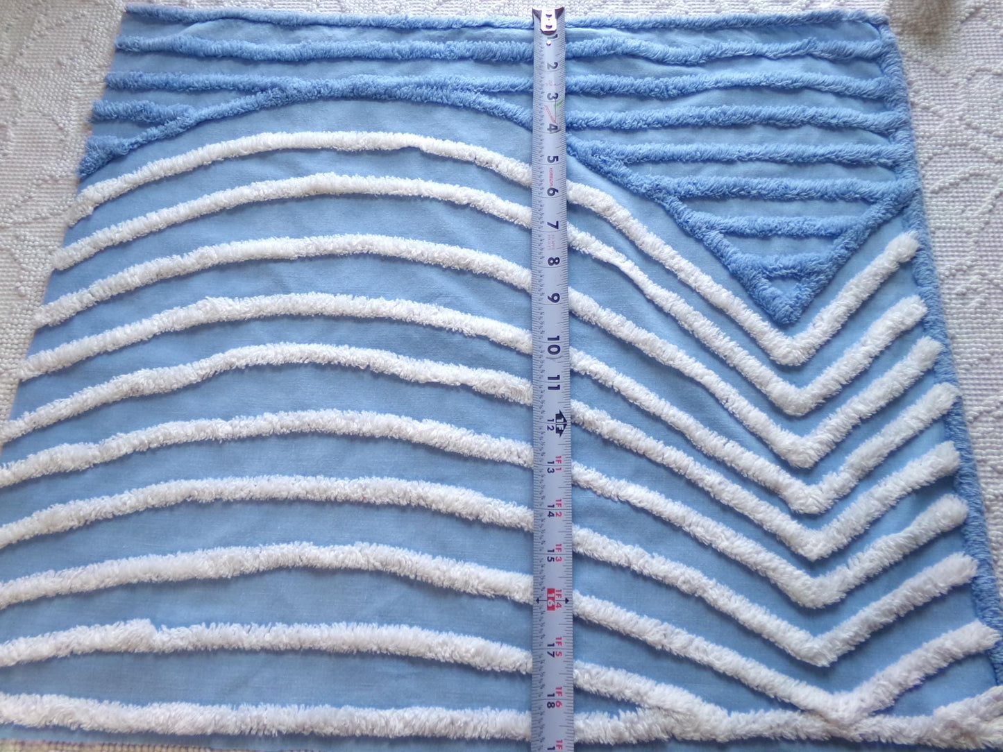 calm lake blue vintage chenille fabric, tranquil 18" x 21" piece of sewing material for quilting and crafts