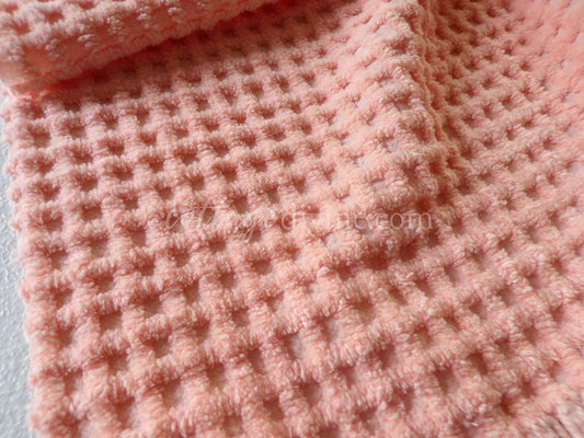 Mini Grid Vintage Chenille Quilt Fabric in Peach Bliss, 24" x 25" Piece, Snuggly Soft Cotton Waffle Tufting