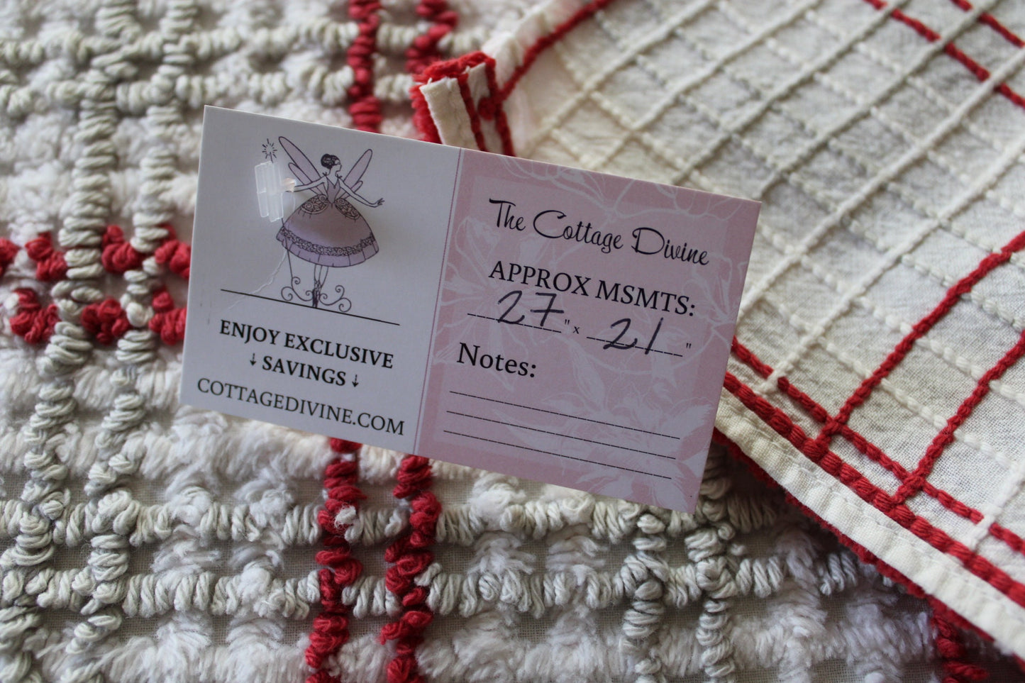 Classic Plaid Vintage Chenille Fabric, Maroon & Grey Needletufting on White Grid, 21" x 27" inch Piece, 100% Cotton