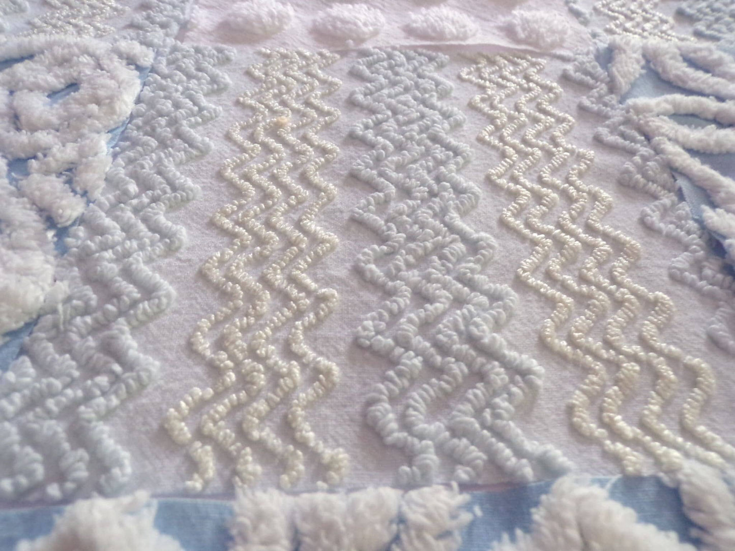 coastal winds vintage chenille fabric squares, set of 16 blue & white cotton 6" quilt blocks, nice texture for sewing, crafts, quilting