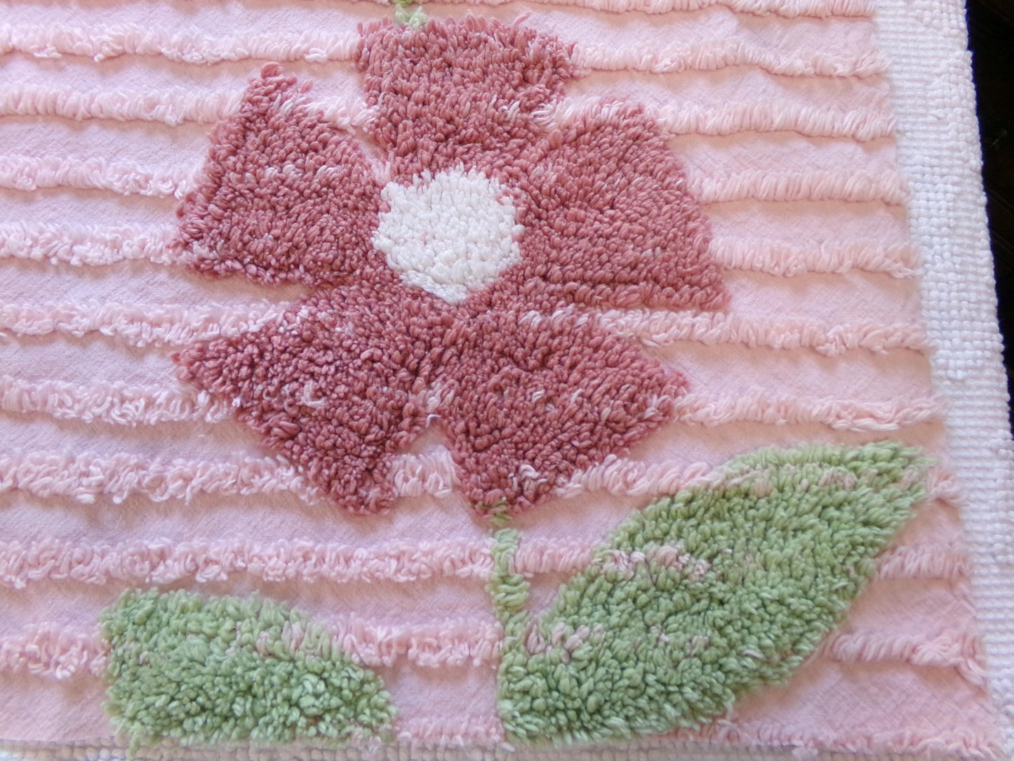 Love Pink Floral Vintage Chenille Fabric, Simple Climbing Daisy Flower Design, 28" x 20" Piece of Cotton Sewing Material for pillows, quilts