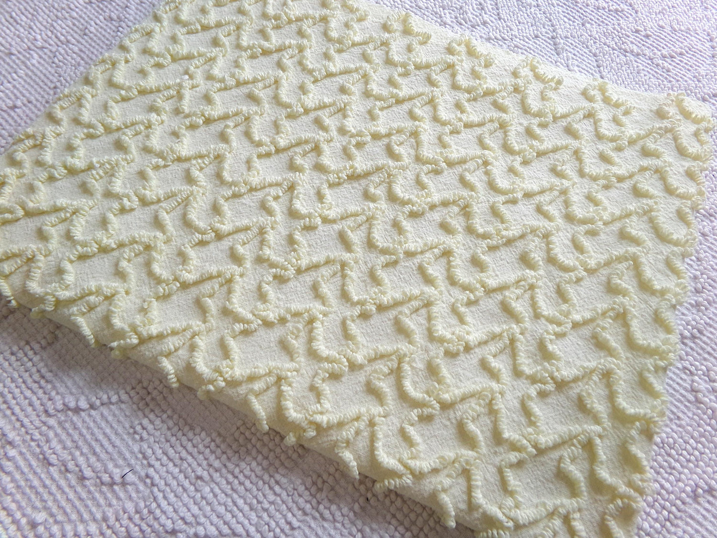 Vintage Yellow Squiggle Chenille Fabric, Gentle Sunny Buttercup 18" x 24" Piece of Sewing & Quilt Material