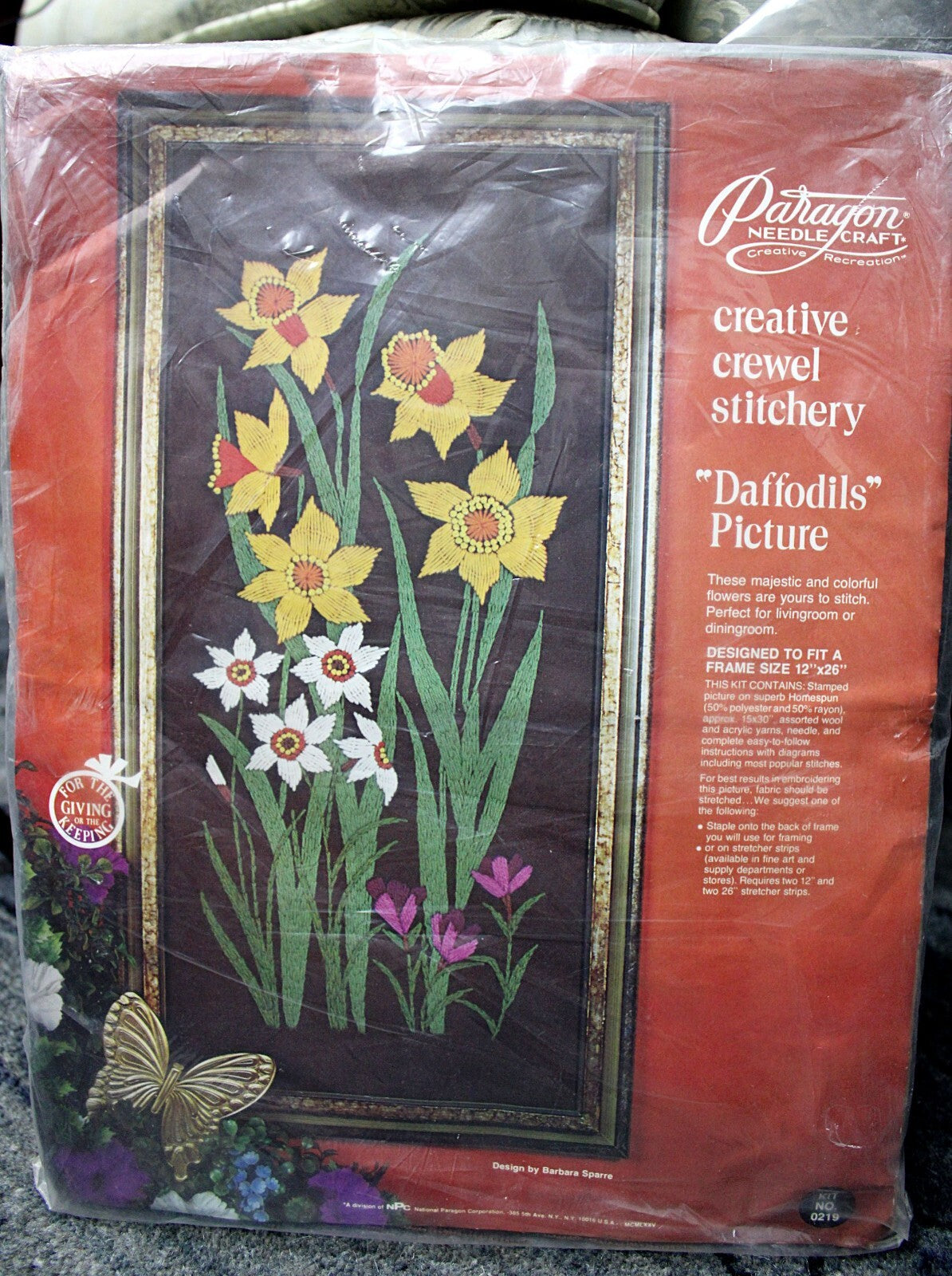 DAFFODILS CREWEL Embroidery Kit Vintage Paragon Stitchery 0219 Barbara Sparre