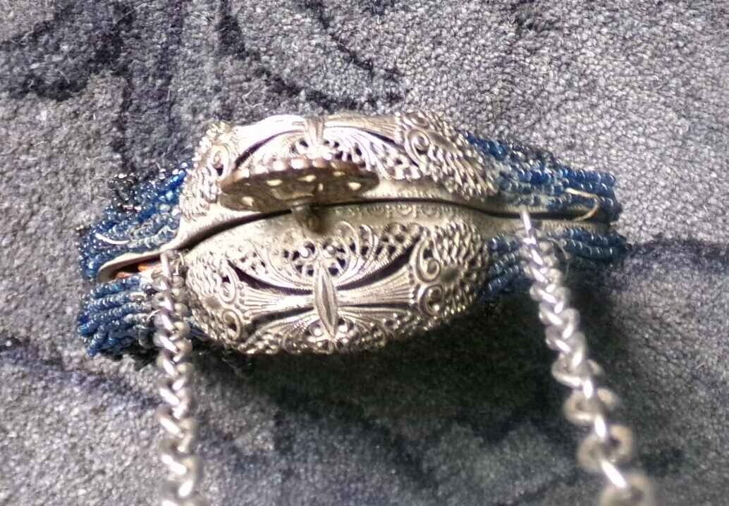 Antique Micro Bead Bag Carnival Glass Purse Vintage Victorian Fancy Clasp Top